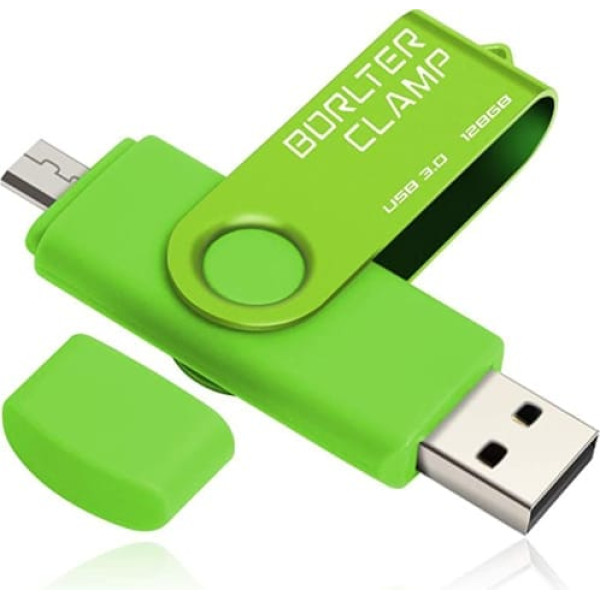 BorlterClamp 128GB OTG USB zibatmiņas disks Memory Stick Dual USB 3.0 zibatmiņas disks ar mikro USB diska savienojumu Android viedtālruņu planšetdatoriem un datoriem (zaļš)