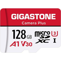 Gigastone Camera Plus 128GB MicroSDXC Memory Card + SD Adapter for Action Camera Drone and Tablet, Read Speed up to 100MB/s, Full HD Video Recording, A1 U3 Class 10 Micro SD Card UHS-I