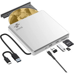 LightScribe ārējais CD DVD diskdzinis USB 3.0 Type-C CD DVD rakstītājs ar SD/TF slota USB portiem, optiskie CD DVD diskdziņi klēpjdatoram Mac Apple Windows 11/10 MacBook Air Pro PC iMac