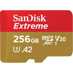 SanDisk Extreme microSDXC UHS-I memory card 256 GB + adapter (for smartphones, action cameras and drones, A2, C10, V30, U3, 190 MB/s transmission, RescuePRO Deluxe)