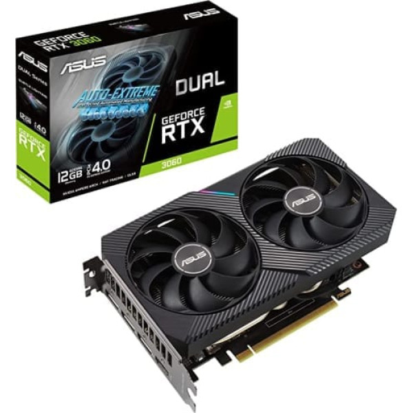 ASUS GeForce Dual RTX 3060 12 GB V2 OC Edition spēļu grafikas karte (GDDR6 atmiņa, PCIe 4.0, 1x HDMI 2.1, 3x DisplayPort 1.4a, DUAL-RTX3060-O12G-V2)