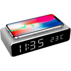 Gembird Digital alarm clock with wireless charging function, silver