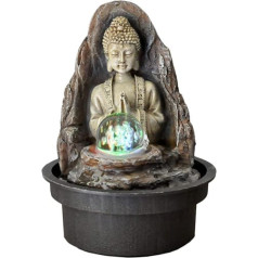 Brunnen Peace Zen iekštelpu strūklaka Relaksējoša Buda ar LED gaismu - Zen interjera dekorēšana - Dāvana par zemu cenu - Galda strūklaka - Slēgta ķēde - Bēša un brūna - Augstums 18 cm - Zen'Light