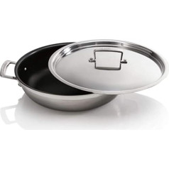 Le Creuset 3-ply non-stick serving pan with glass lid, diameter 30 cm, stainless steel, PFOA-free, suitable for all types of cookers, including induction, silver