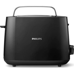 Philips Toaster - 2 Toast Slots, 8 Levels, Bun Attachment, Defrost Function, Lift Function, Automatic Shut-Off, Black (HD2581/90)
