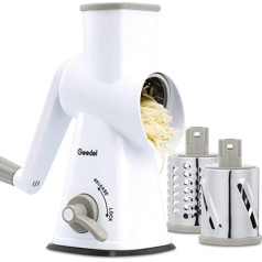 Cheese Grater, Manual Drum Grater with 3 Removable Drum Blades, Quick Cutting Vegetable Slicer, Ideal as Potato Grater, Nut Grater with Crank, Nut Grinder, Almond Mill