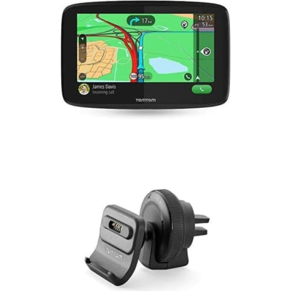 TomTom GO Essential navigācijas ierīce (6 collas, izvairieties no sastrēgumiem, pateicoties TomTom Traffic, Eiropas kartes atjauninājumi, brīvroku zvani, atjauninājumi, izmantojot Wi-Fi, TMC) + aktīvs gaisa ventilācijas stiprinājums