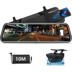 Jansite Mirror Dashcam 10 collu skārienekrāna Full HD 1080P automašīnas kamera atpakaļgaitas kamera ar 10 metru kabeli, 1080P FHD 170° platleņķa nakts redzamība platleņķis ar cilpas ierakstīšanu un G-sensoru