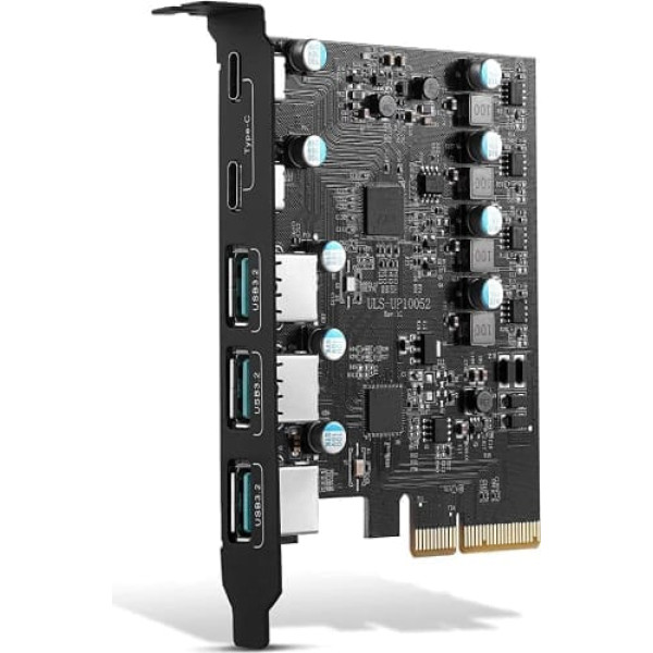 PCIe uz USB 3.2 Gen 2/3.1 Gen 2 karte ar 20 Gbps joslas platumu 5 portu (3X USB-A -2X USB-C) USB C PC karte USB 3.2 karte Iekšējais USB3 centrmezgla pārveidotājs PCIE sadalītājs galddatora atbalstam Windows