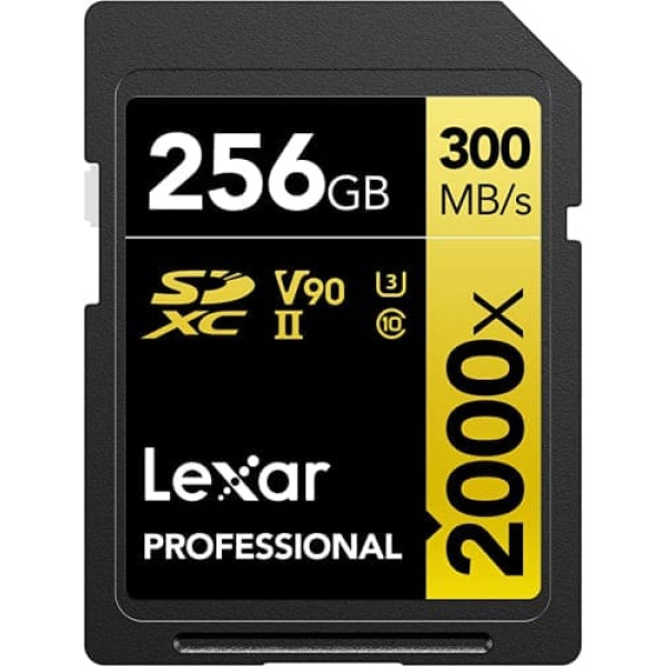 Lexar Professional 2000x SD karte 256 GB, SDXC UHS-II atmiņas karte bez lasītāja, lasīšana līdz 300 MB/s, DSLR, kino kvalitātes videokamerām (LSD2000256G-BNNG)