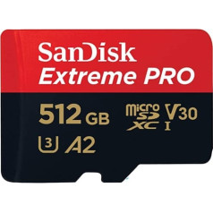 SanDisk 512 GB Extreme PRO microSDXC card + SD adapter + RescuePRO Deluxe, up to 200 MB/s, with A2 App Performance, UHS-I, Class 10, U3, V30