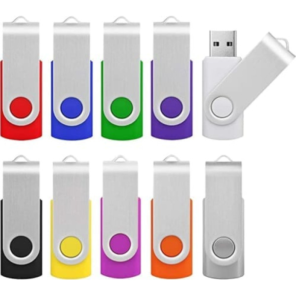 KOOTION USB zibatmiņas 16 GB 10 USB 3.0 atmiņas karšu komplekts, 10 krāsainu datu zibatmiņu komplekts, metāla 16 G zibatmiņas disks, USB zibatmiņas diski, 16 Gbaitu zibatmiņas kartes, USB zibatmiņas diski, daudzkrāsaini