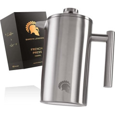Barista Legends French Press Stainless Steel Coffee Maker (1 Litre) - Double-Walled Thermal Coffee Press for Long-Lasting Fresh Filter Coffee - Also Suitable as a Coffee Maker for Coffee when Camping