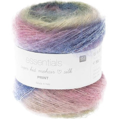 Rico Essentials Super Kid Mohair Loves Silk Print, Mežģīņu dzija Mohēras zīda gradients adīšanai un tamborēšanai, mežģīņu vilnas adatas izmērs 4,5 mm, 50 g apm. 400 m (008 Retro)