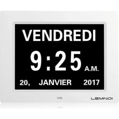 8 collu LCD digitālā pulksteņa kalendārs Lemnoi ar datumu Diena un laiks Sienas pulkstenis Abrégée Motors Atmiņas aptumšošana 8 valodās HD Alcheimera slimniekiem un bērniem