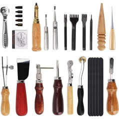 Grasomtools 18 dab. Ādas štancēšanas rīku komplekts Šūšanas grebšanas darbs Šūšanas seglu groovers Ādas amatniecības rīks, lieliski piemērots šūšanai, griešanai šūšanai Ādas amatniecībai