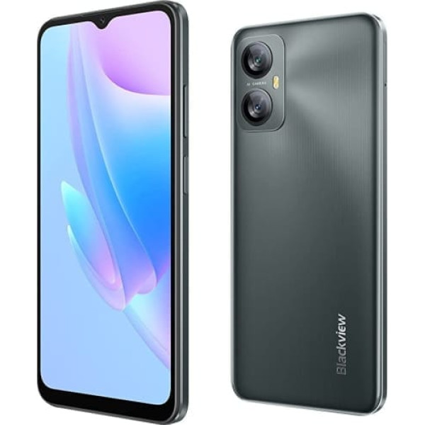 Blackview A52 Android 12 mobilais tālrunis bez līguma, 6,5 collu Waterdrop ekrāns, astoņkodolu 2 GB 32 GB (512 GB ārējais SD), 13 MP + 5 MP, viedtālrunis ar divām SIM kartēm, 5180 mAh akumulators, sejas atbloķēšana un melns pirkstu n