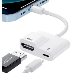 iPhone HDMI adapteris, 1080P iPhone ar televizoru Pievienojiet HDMI video un audio sinhronizācijas ekrānu, HDMI adapteris iPhone tālrunim ar televizoru, saderīgs ar iPhone 14/13/12/11/XR/XS/X/8/7 【Nav nepieciešams barošanas avots】