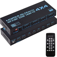 Matrix Switch 4x4, Matrix 4K HDMI 4 ieejas 4 izejas Matrix HdMI 2.0 porti 4x4, atbalsts 4K@60Hz 4K Dolby Vision HDR HDCP 2.2, atbalsts tālvadības pulti