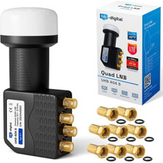 QUAD LNB LNC 4 abonents tiešais Quattro Switch 4 virzienu Full HD televizors 3D 4K + zeltīti kontakti + aizsardzība pret laikapstākļiem (izvelkams) satelīta galvas satelīta uztvērējs HB digitālajā komplektā ar 8 bezmaksas apzeltītiem F spraud