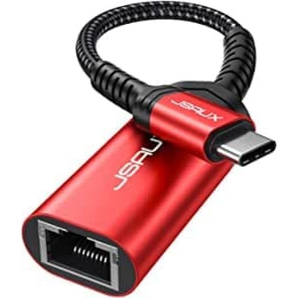 JSAUX USB C to Ethernet Adapter USB Type C to RJ45 Gigabit LAN Adapter Cable, Thunderbolt 3 Network Adapter for iPad Pro, iMac, MacBook Pro/ Air, Dell XPS 13, Google ChromeBook Pixel, Surface Book 2- Red