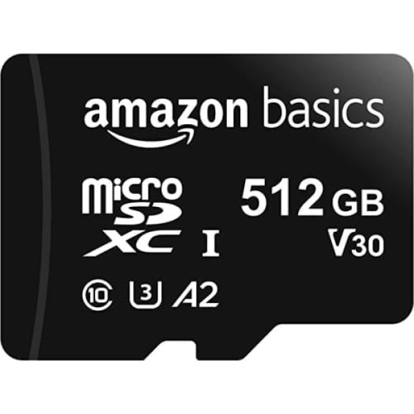 Amazon Basics - MicroSDXC 512GB with SD Adapter A2 U3 Read Speed up to 100Mbps