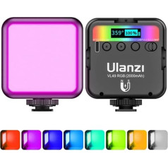 RGB video gaisma, ULANZI VL49 LED video gaisma ar 2000 mAh akumulatoru, kameras gaisma, maza aptumšojama 2500 K-9500 K, aizmugurējie magnēti, kompakta fotogaisma makro iepirkšanai, produktu fotografēšanai un YouTube video emuāriem