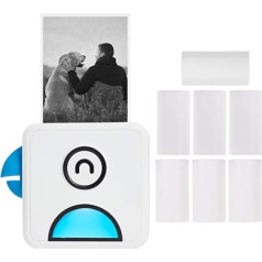 Bisofice Poooli Photo Printer for Smartphone, Mini Photo Printer with 7 Rolls of Thermal Paper, Mini Printer Wireless BT for Printing, Receipt/Label/Sticker/Memo, Compatible with Android iOS Smartphones