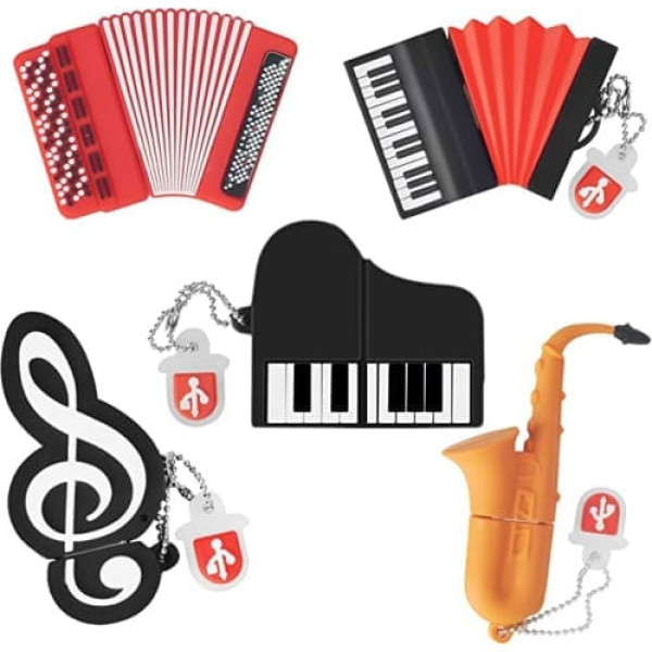 16 GB x 5 USB Flash Drive Accordion x 2 / Saxophone / Piano / Note, Memory Stick Cartoon Memory Stick Flash Memory Stick Pen Drive for School Office Car PC Laptop (16 GB x 5, Musical Instruments)