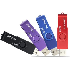 ENUODA USB zibatmiņas zibatmiņas zibatmiņa 64 GB 4 Stück Speicherstick Rotate Metall Mehrfarbig High Speed USB 2.0 zibatmiņas diska pakotne (Rot Schwarz Blau Violett)