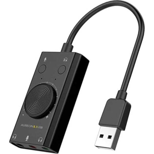 TERRATEC Aureon 5.1 USB ārējā skaņas karte 2 vienā USB stereo skaņas kartes adapteris ar skaļuma kontroli un skaļuma kontroles Plug & Play datoram, piezīmjdatoram, planšetdatoram, MacBook