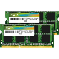 Silicon Power 16 GB (2 x 8 GB) DDR3 1600 MHz (PC3 12800) 240 kontaktu CL11 1,35 V SODIMM zemsprieguma un enerģijas taupīšanas klēpjdatora atmiņas modulis