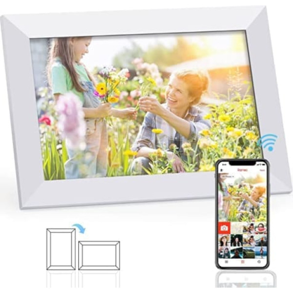 Hehne Digital Picture Frame, WiFi, 10 Inch Electronic Photo Frame, HD IPS Touchscreen, Auto Rotate, with 16 GB Memory, Share Photos or Videos via Frameo App, White