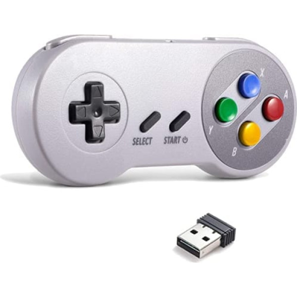 miadore 2.4G bezvadu kontrolieris uzlādējams Classic SNES USB spēļu paneļa kursorsvira ar USB uztvērēju / uzlādes kabeli spēlēm, atbalsta PC Windows Mac un Retropie Gamepad NES/SNES emulatoru