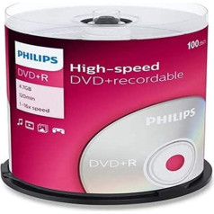 Philips DVD+R sagataves (4,7 GB datu/120 minūšu video, 16x liela ātruma ierakstīšana, 100 vārpstas)