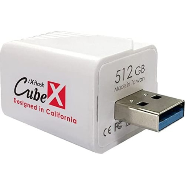 PioData iXflash Cube 512 GB A tipa USB attēls, automātiska fotoattēlu un videoklipu dublēšana iPhone un iPadPhoto ierīcēm, Apple MFi sertifikācija