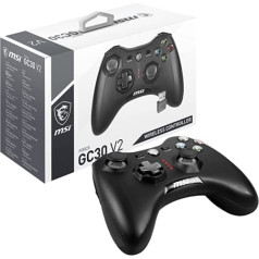 MSI FORCE GC30 V2 Wireless PC Gamepad Controller - 2.4 GHz, 600 mAh Li-ion Battery, Replaceable D-Pad Covers, Two Vibration Motors, USB 2.0 - Black, Wired/Wireless