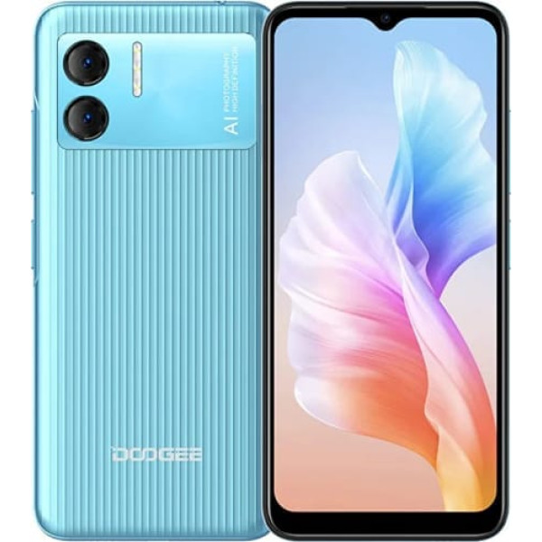 Doogee X98 Pro Android 12 viedtālrunis bez līguma, 6,52 collu HD+ mobilais tālrunis, Helio G25 Octa Core 4GB + 64GB (1 TB ārējā SD karte), 4200 mAh akumulators, 12 MP dubultā kamera, divas SIM kartes, GPS sejas atbloķēšana. Zils