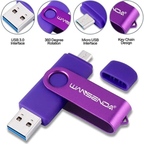 USB Stick USB 3.0 Memory Stick 2 in 1 OTG Wansenda External Memory for Android Devices/PC/Tablet/Mac (128GB, Purple)