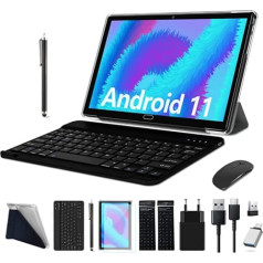 Tablet 10 Inch Android 11, FEONAL 4G LTE Tablet PC with 2 SIM 1 SD Slot 4GB RAM 64GB ROM 128GB TF with Keyboard Mouse Pen, 13 MP, 6000mAh Battery, 1.6GhzOcta-Core, 1080 FHD Wi-Fi. | GPS | Bluetooth Grey