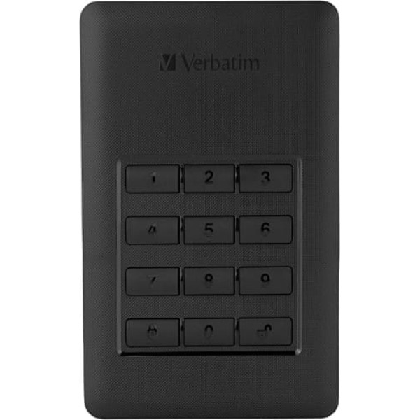 Verbatim Store 'n' Go Secure Portable I 2TB I Black I Ārējais cietais disks ar koda piekļuvi I USB 3.1 GEN 1 I Ārējais cietais disks I operētājsistēmai Windows un MacOSX I Portatīvais cietais disks I USB cietais disks