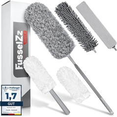 FusselZz® dust it telescopic duster, washable [large set] - duster, long extendable up to 2.45 m, cobweb broom with telescopic handle, magic dust mop for all dusters surfaces