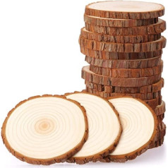 Fuyit Wooden Discs 20 Pieces Wooden Log Discs 9-10 cm Unfinished Wooden Circles Undrilled Wooden Circles without Hole for DIY Crafts Wood Discs Wedding Centrepieces Christmas Decoration Tree Disc