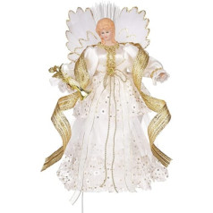 Valery Madelyn 12 Inches / 31 cm Christmas Angel Christmas Tree Topper Christmas Decorations Angel Christmas Tree Topper with 10 Battery Operated Warm LED Lights (Batteries are Not Included) White Gold