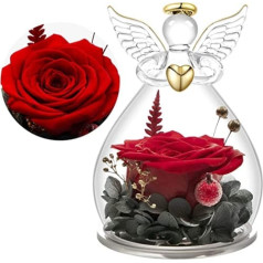 Jamonas mūžīgās rozes dzimšanas dienas dāvana mammai, stikla eņģeļu figūriņas ar īstu sarkanu rozi, dāvana vecmāmiņai, dzimšanas dienas dāvana sievietēm, draudzene, sargeņģelis tev, sarkanā roze