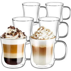 ecooe dubultsienu Latte Macchiato glāžu komplekts, borsilikāta stikla kafijas krūzes, komplekts 6, 350 ml, tējas glāzes ar rokturi kapučīno pagatavošanai, latte makiato, tēja, saldējums, piens, alus