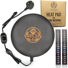 Brewing Mate Home Brew Heat Pad with Adjustable Output - 2 x Strip Thermometers Included - Equipment for Beer and Wine Fermentation Temperature Control