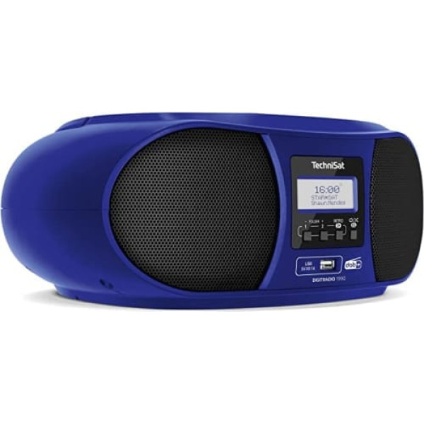 TechniSat DIGITRADIO 1990 Stereo Boombox ar DAB+/FM radio un CD atskaņotāju (Bluetooth audio straumēšana, austiņu ligzda, USB, AUX ieeja, uzlādes funkcija, pulkstenis, 2 x 1,5 vatu izejas jauda) zils