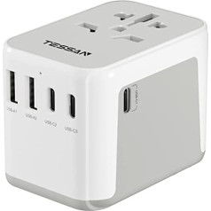 TESSAN ceļojumu adapteris visā pasaulē, universāls ceļojumu adapteris ar 2 USB un 3 USB C, starptautiskais ligzdas adapteris, ceļojumu spraudņa adapteris visā pasaulē Vācijai, ASV, Anglijai, Taizemei, Itālijai, Austrālijai