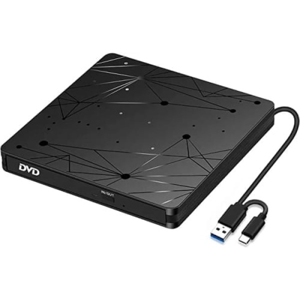 Ārējais CD diskdzinis LMEN CD diskdzinis Ārējais ar USB 3.0 DVD diskdzinis Ārējais klēpjdatora datoram Pārnēsājams CD-ROM ierakstītājs Ārējais ar zemu trokšņa līmeni operētājsistēmai Windows 11/10/7/8/XP Mac MacBook